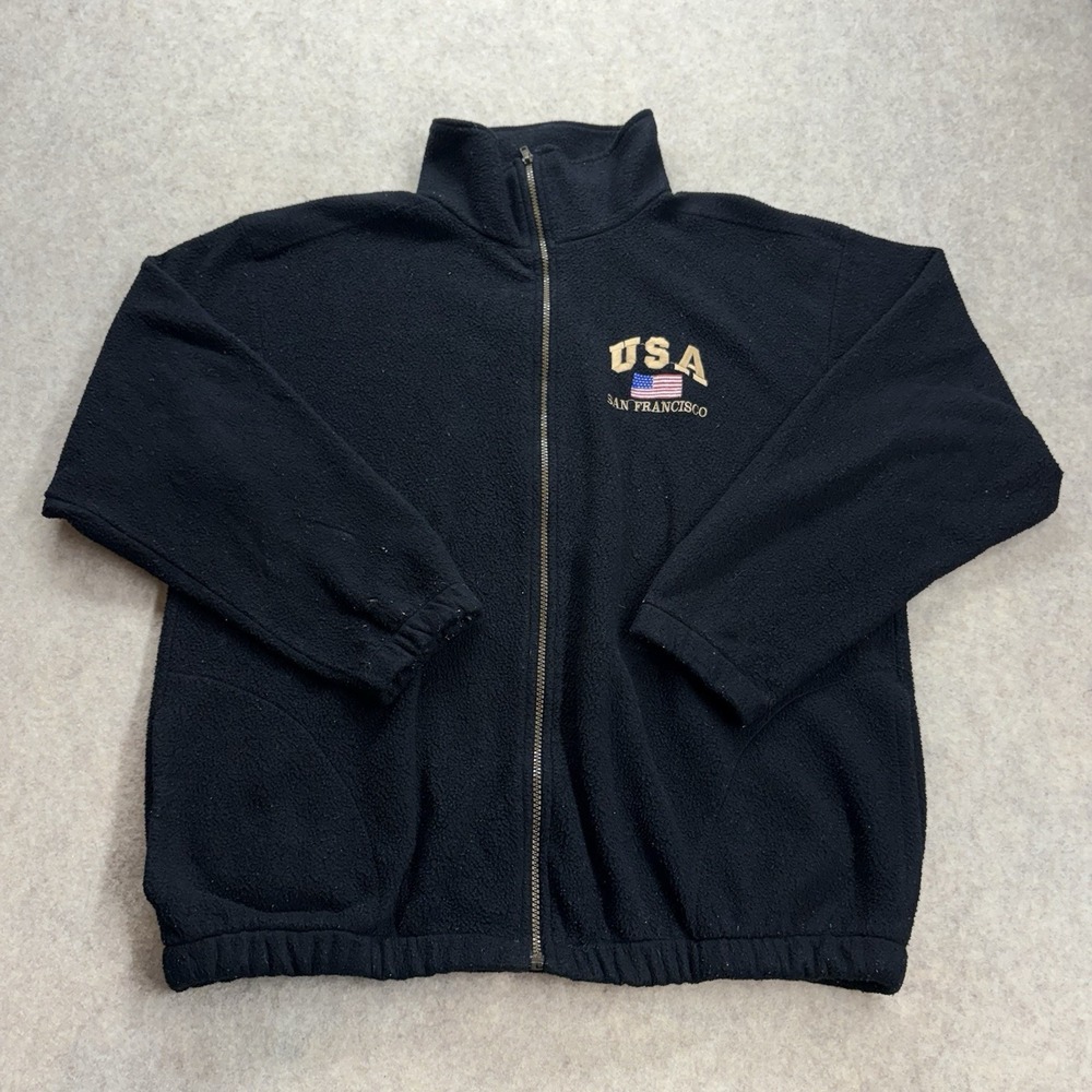 Vintage 90s Andy's USA San Francisco Fleece Jacket Men's Large Black Embroidered